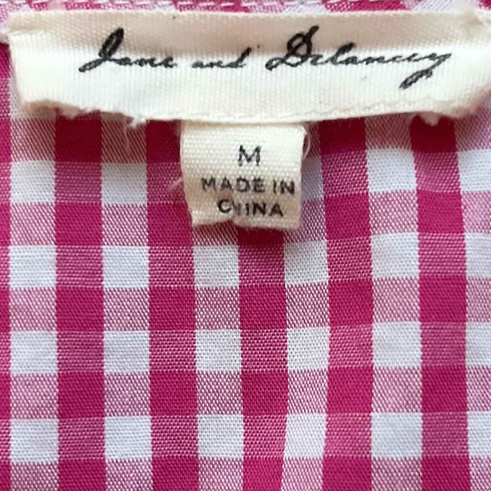 Jane and Delancey Pink Checked V-Neck Blouse Top 3/4 Bell‎ Sleeves Size Medium - Picture 4 of 6
